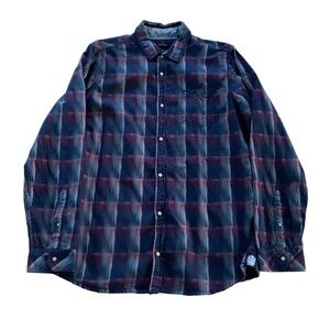 Buffalo David Bitton Long Sleeve Button Up Shirt Sz L Western Cowboy Raw Hem